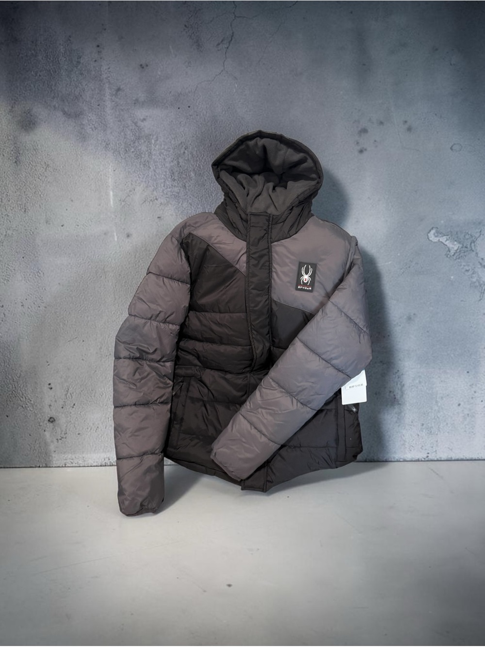 Spyder Boys XL 18/20 NWT Hooded Insulated Puffer Jacket Gray Black